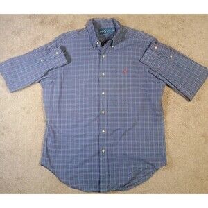 Ralph Lauren Shirt Mens Large Long Sleeve Classic Fit Blue Maroon Plaid